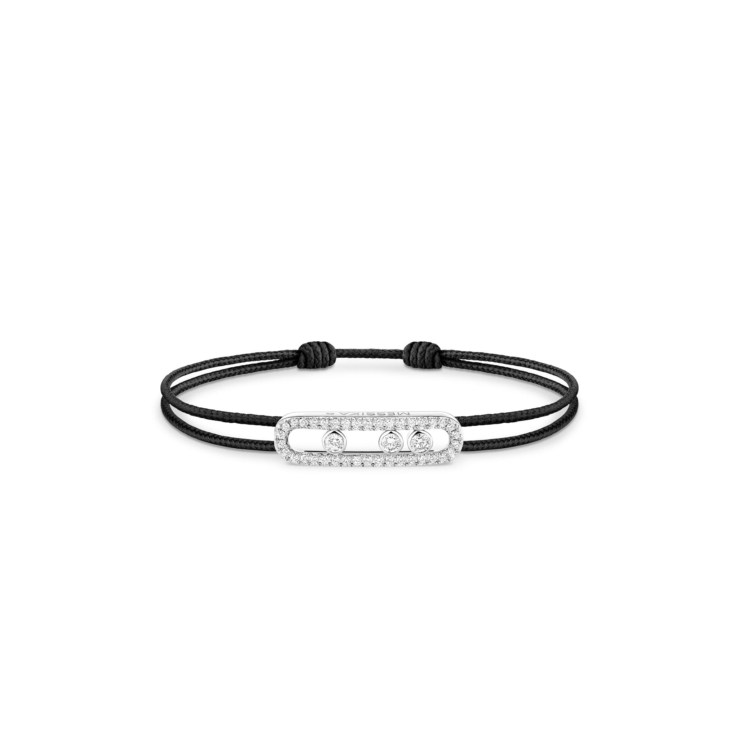 Mes1kaa Mes1kaa care(s) black cord pavÉ bracelet white gold d1am0nd bracelet 14141-wg